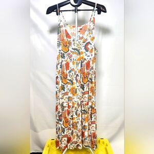 Charlie Paige White Maxi Dress with Orange, Yellow & Green Floral Print